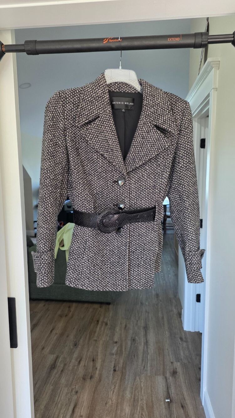 Womens Antonio Melani Black And White Tweed Blazer With Belt Size 6